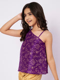 Silk Blend Block Printed One-Shoulder Top