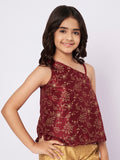 Silk Blend Block Printed One-Shoulder Top