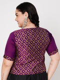 Plus Size Silk Blend Printed Button Down Blouse