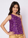 Silk Blend Block Printed One-Shoulder Top
