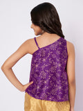 Silk Blend Block Printed One-Shoulder Top