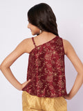 Silk Blend Block Printed One-Shoulder Top