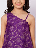 Silk Blend Block Printed One-Shoulder Top