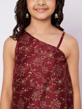 Silk Blend Block Printed One-Shoulder Top