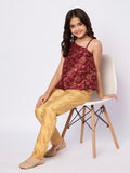 Silk Blend Block Printed One-Shoulder Top