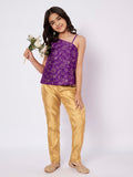 Silk Blend Block Printed One-Shoulder Top