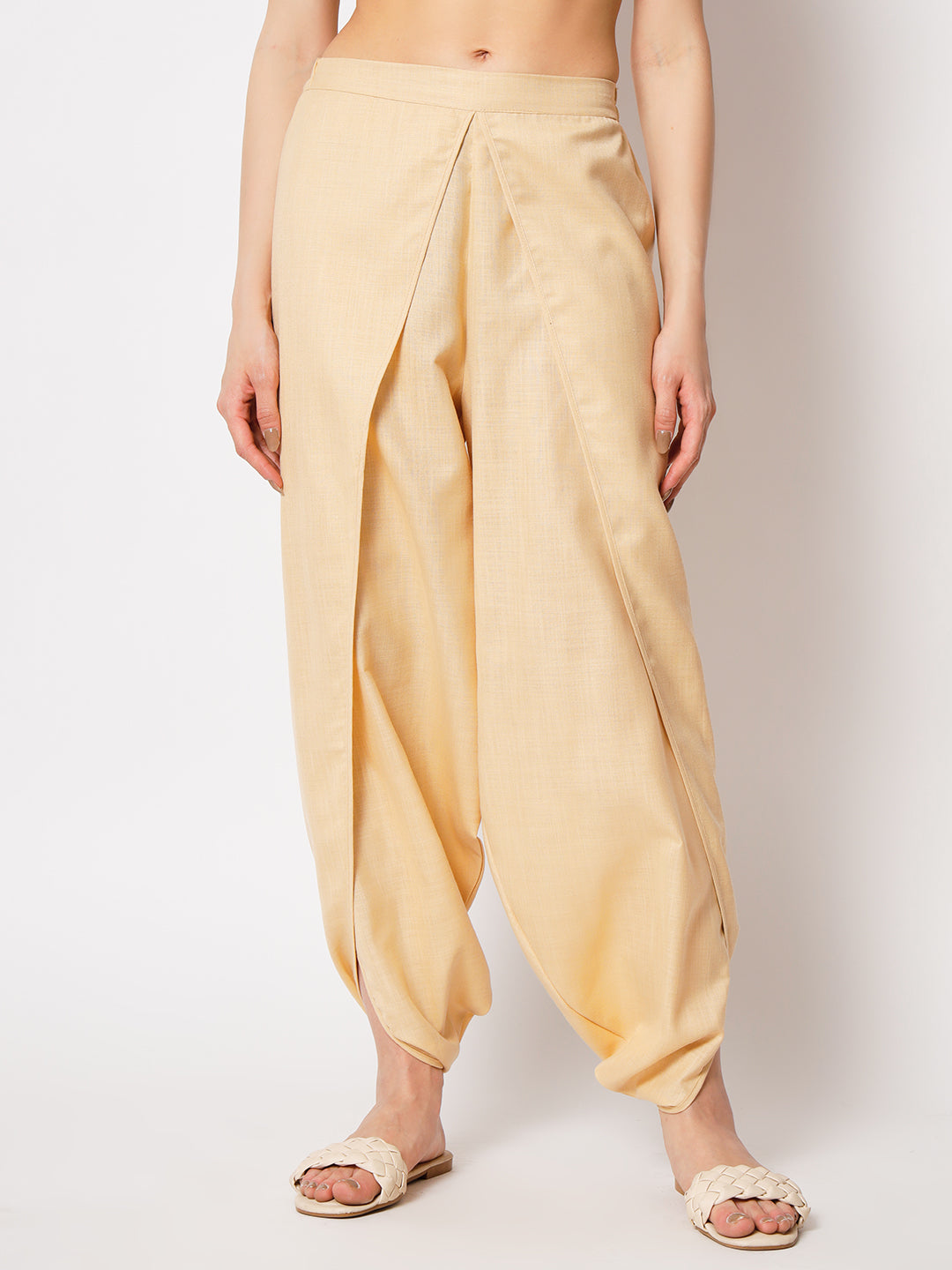 Women Solid Ecru Mid Rise Cotton Dhoti Pants