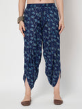 Navy blue floral print dhoti pants made with pure cotton fabric. Easy summer casual look