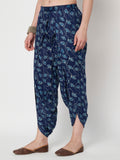 Navy blue floral print dhoti pants made with pure cotton fabric. Easy summer casual look