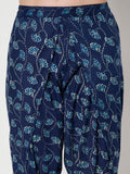 Navy blue floral print dhoti pants made with pure cotton fabric. Easy summer casual look