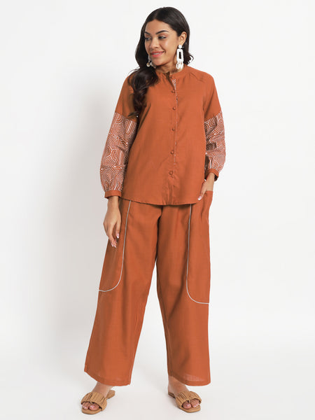 Cotton Sleeve Print Oversized Shirt and Balloon Co-Ord