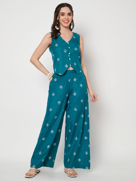 Cotton Block Printed Trouser and Waistcoat Co-ord