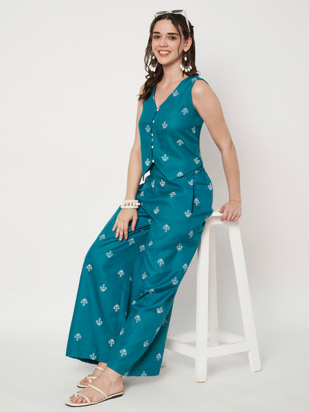 Cotton Block Printed Trouser and Waistcoat Co-ord