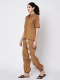 Cotton Placement Print Trouser and Solid Shirt Co-ord