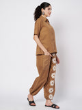 Cotton Placement Print Trouser and Solid Shirt Co-ord