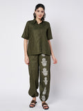 Cotton Placement Print Trouser and Solid Shirt Co-ord