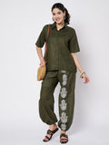 Cotton Placement Print Trouser and Solid Shirt Co-ord