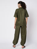 Cotton Placement Print Trouser and Solid Shirt Co-ord