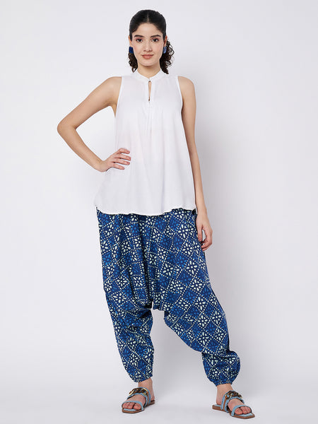 Cotton Printed Drop Crotch and Solid Viscose Co-ord