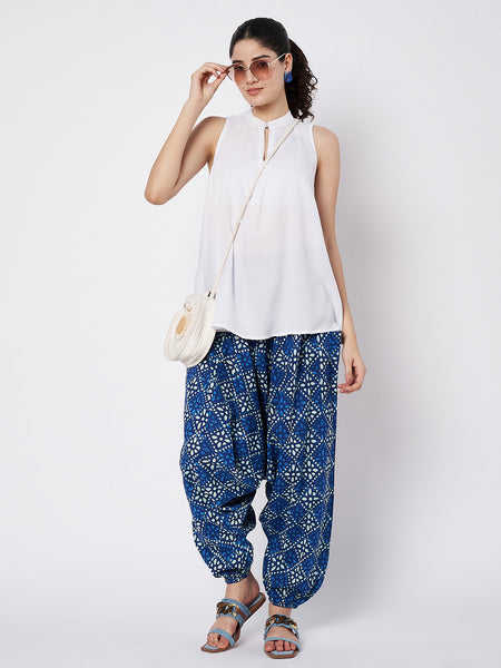 Cotton Printed Drop Crotch and Solid Viscose Co-ord