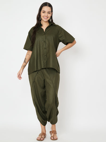 Cotton Loose Fit Solid Shirt And Dhoti Co-ord