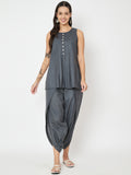 Cotton Pleated Top And Dhoti Co-ord