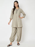 Cotton Chevron Print Placket Co-ord