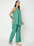 Cotton Solid V-Neck Tunic Co-ord