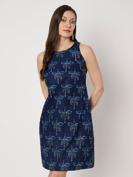 Cotton Indigo Print Dress