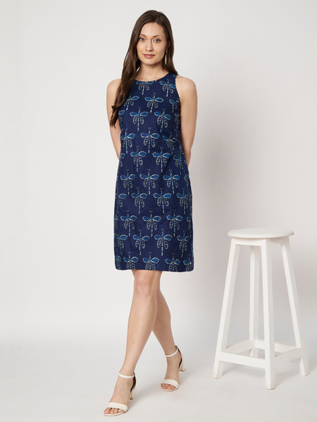 Cotton Indigo Print Dress