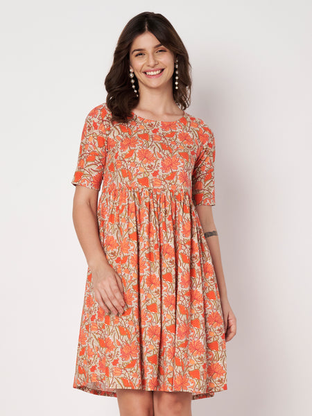 Cotton Printed Ruffle Dress