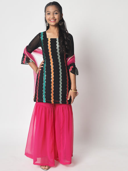 Georgette Sequin Embroidered Short Kurti Sharara Set