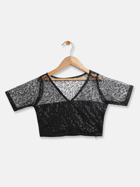 Net Sequin Embroidered Sheer Sleeves Top