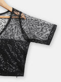 Net Sequin Embroidered Sheer Sleeves Top