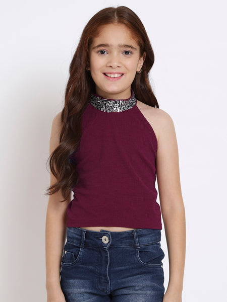 Knitted Halter Embellished Top