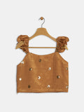 Silk Blend Sequin Embroidered Ruffle Top
