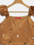 Silk Blend Sequin Embroidered Ruffle Top
