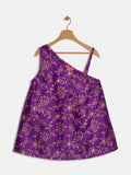 Silk Blend Block Printed One-Shoulder Top
