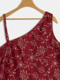 Silk Blend Block Printed One-Shoulder Top