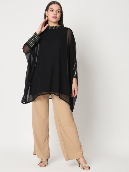 Georgette Linear Sequins Cuffed Kaftan