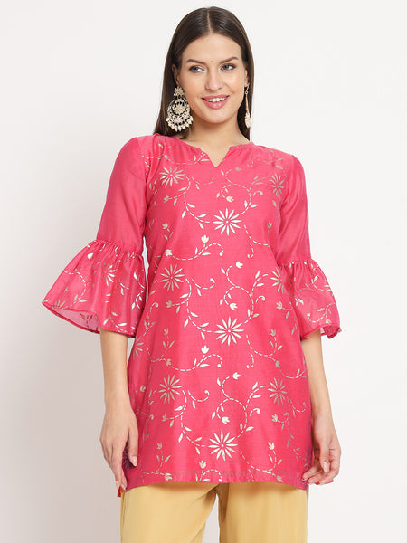 Chanderi Foil Printed Kurti