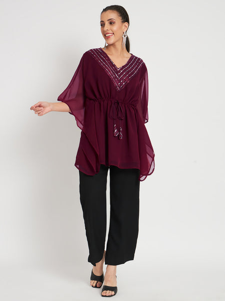 Georgette Embellished Yoke Kaftan