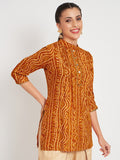 Viscose Bandhani Print Embellished Kurti