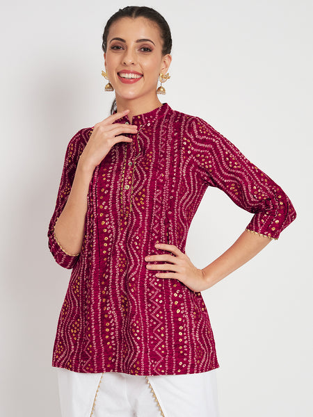 Viscose Bandhani Print Embellished Kurti