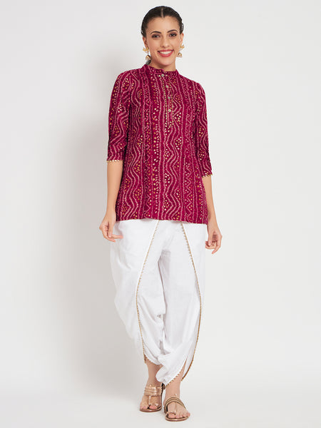 Viscose Bandhani Print Embellished Kurti