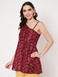 Silk Blend Block Printed One shoulder Kurti
