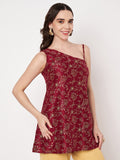Silk Blend Block Printed One shoulder Kurti