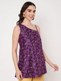 Silk Blend Block Printed One shoulder Kurti