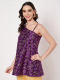 Silk Blend Block Printed One shoulder Kurti