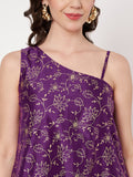 Silk Blend Block Printed One shoulder Kurti